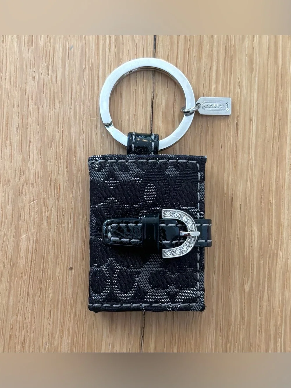 Vintage Coach Y2K Black Signature SoHo Bag Charm Mini Photo Frame Rhinestone